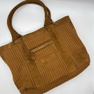 Bearpaw Brown Suede Woven Tote Shoulder Bag Large Magnetic Closure